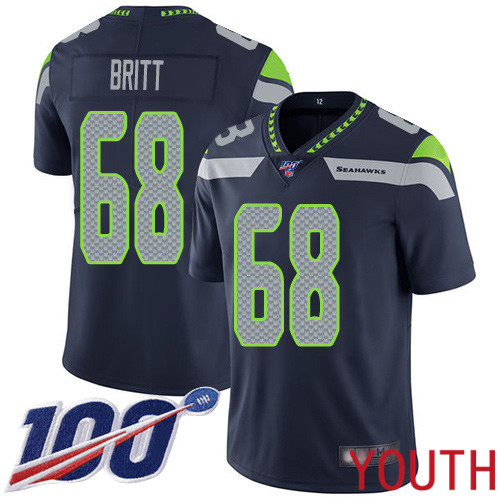 Seattle Seahawks Limited Navy Blue Youth Justin Britt Home Jersey NFL Football #68 100th Season Vapor Untouchable->youth nfl jersey->Youth Jersey